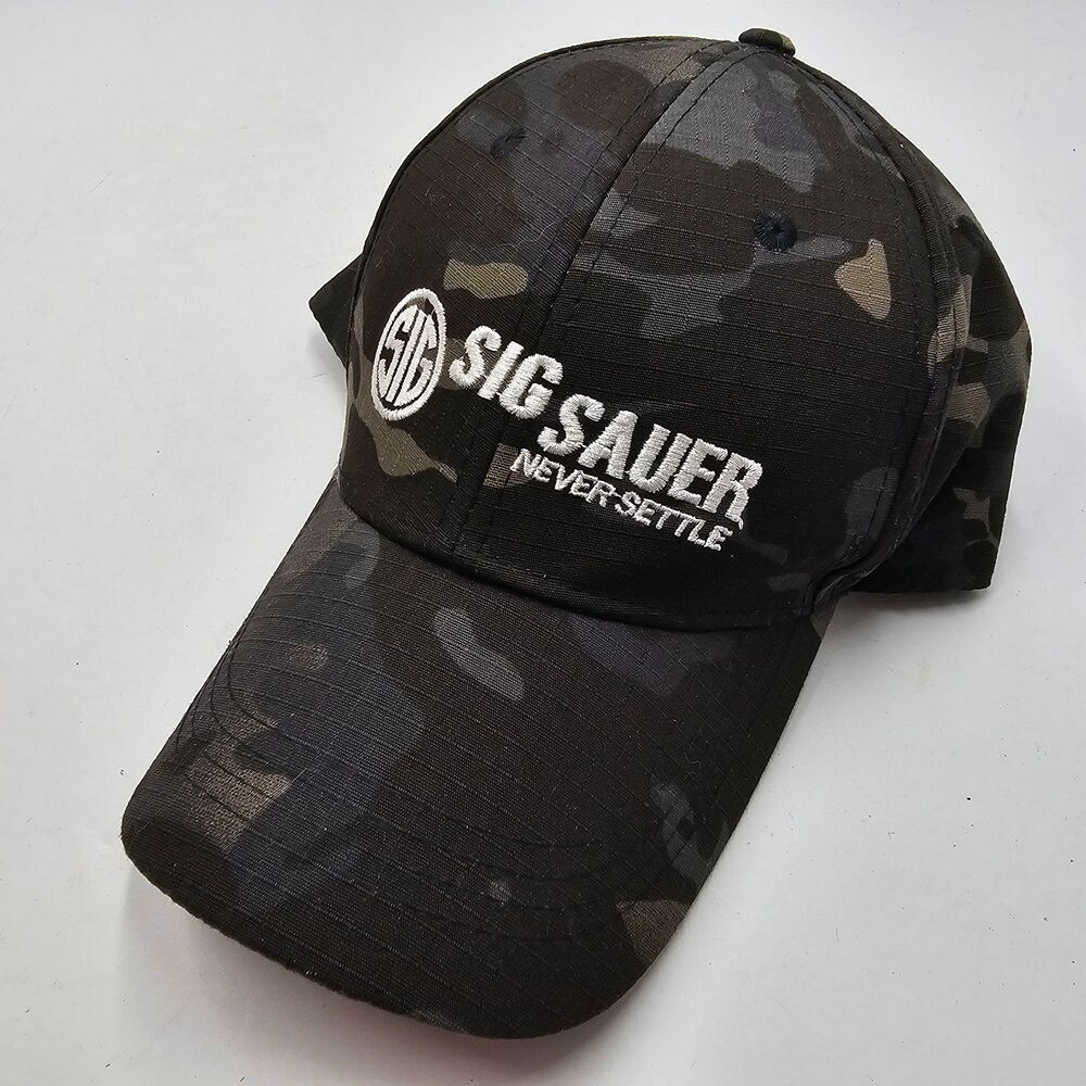 Sig Sauer Never Settle Adjustable Hat Camo Black Camouflage Baseball Cap OSFA